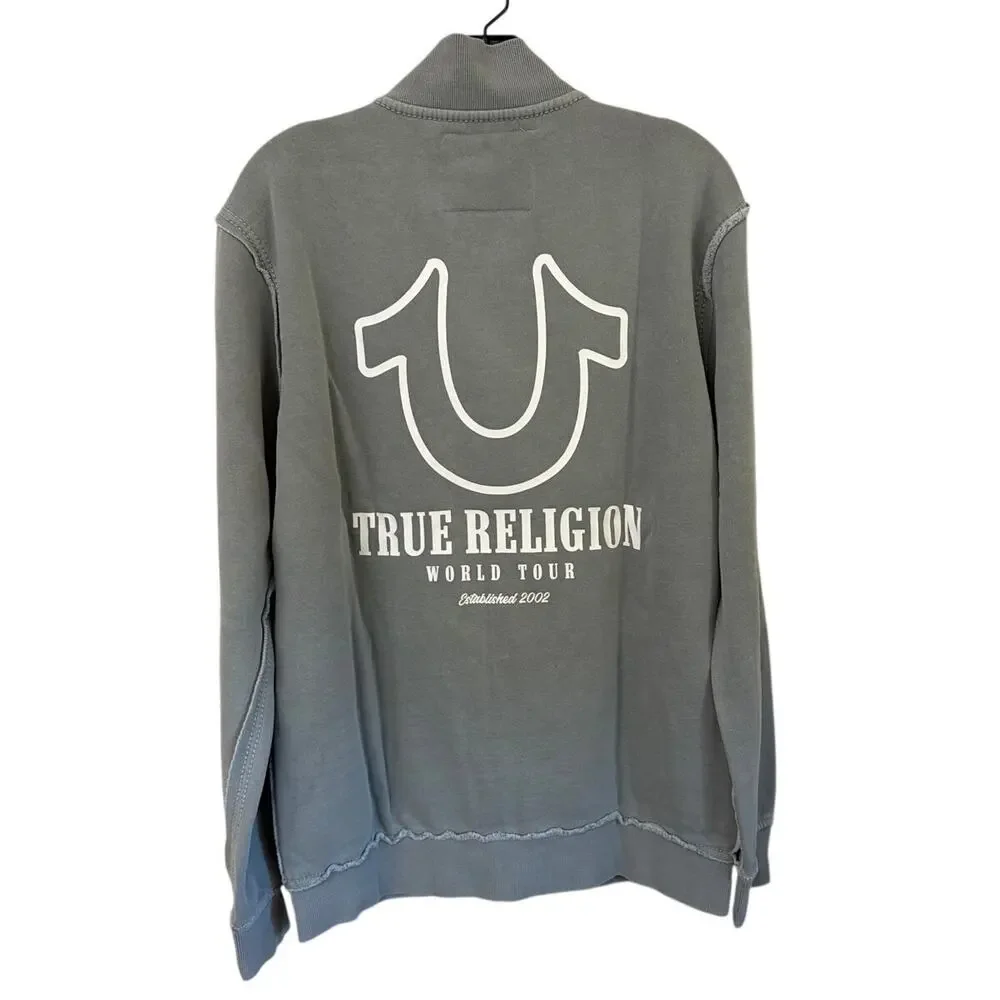 True Religion 107890 Big T Zip Mock Neck Dusty Blue Size Medium New